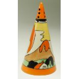 Clarice Cliff. A conical shaped Clarice Cliff Bizarre Fantasque sugar sifter, depicting a cottage