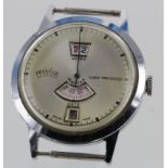 Gents stainless steel cased "Prestige" wristwatch. The cream dial with "Jumping" Days / Hours /