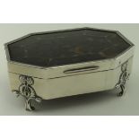 Silver & tortoiseshell dressing table jewellery casket/box hallmarked London 1929. Lovely inlaid