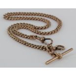 9ct gold hallmarked "T" bar pocket watch chain. Approx length 39.5cm, weight 32.1g