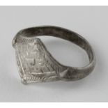 Viking Silver Ring with Runic Script, ca. 900 AD, Oval band with lozenge shaped bezel; nicely carved