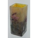 Daum Nancy enamelled square glass vase, circa 1900, with floral pattern, signed to side 'Daum