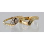 18ct yellow gold diamond two stone crossover ring with 18ct fitted wedding band. Both rings size