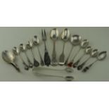 Mixed lot of silver spoons etc. includes two foreign silver examples marked 800 and 835 - the rest