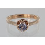 14ct yellow gold ring set with single round lilac tanzanite, finger size P, weight 3.4g