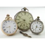 Gents silver open face pocket watch, hallmarked Chester 1887 along with two ladies pocket / fob