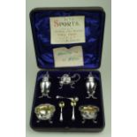 Silver hallmarked Cruet set circa 1905. In its original box along with a card "City of Ely...