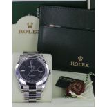 Gents Rolex Datejust 116300. The stainless steel case with smooth bezel (41mm). The black dial