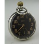 Rolex military issue nickel cased open face pocket watch, the black dial signed "Rolex A9430" with