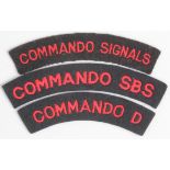 Cloth Badges: COMMANDO D - COMMANDO SBS - COMMANDO SIGNALS WW2 embroidered felt shoulder title