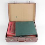 Old brown suitcase housing various albums and loose material (qty) Buyer collects
