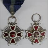 Romania Order of the Crown 1881-1932, one with ribbon and good enamel, the other with small area
