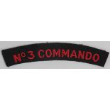 Cloth Badge: NO.3 COMMANDO WW2 embroidered felt shoulder title badge in excellent unworn condition.