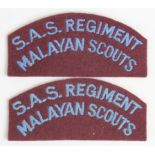 Cloth Badges: S.A.S. REGIMENT / MALAYAN SCOUTS - British made, but never issued, early 1950's