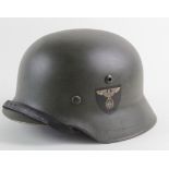 German WW2 steel M35 helmet with RAD decal, complete with liner & chinstrap. GC