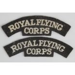 Cloth Badges: ROYAL FLYING / CORPS WW1 pair of embroidered felt shoulder title badges in excellent