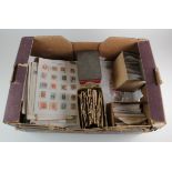 Used Worldwide accumulation in box, inc album pages, packets, stocksheets and loose in bags.