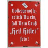 German WW2 enamel plaque, "Heil Hitler".