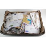Large tray of Commercial mail and stamps in packets, envelopes etc. Some larger envelopes from