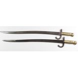 Bayonets: French Model 1866 Sabre bayonets. No scabbards. 1) Made at St Etienne for the Chasspot