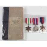 RAF navigators log book, 1939-45 star, Italy star and War medal to 181395 F/O J B Parker flew with