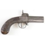 19th century percussion double barrel under and over travelling pistol.