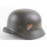 German WW2 steel M35 helmet with Dutch SS flash, complete with helmet & chinstrap, in GC