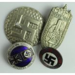 German WW2 badges a selection of 4x different types inc enamelled Party. GVF