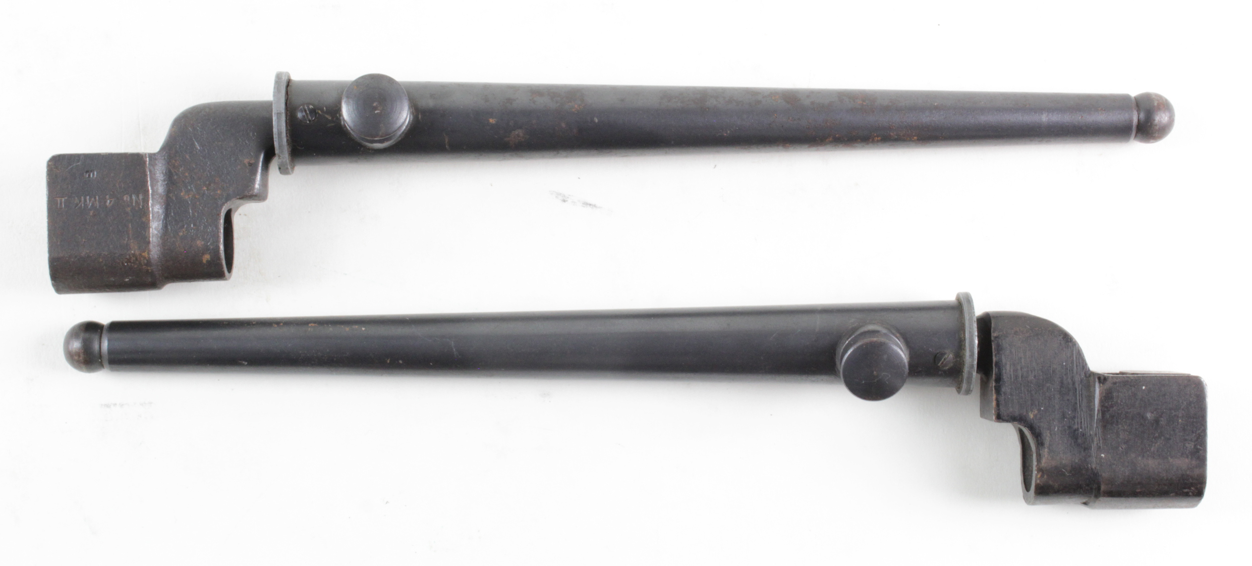 Bayonets: No4 MKII Spike bayonets in their steel scabbards. Very good condition. (2)