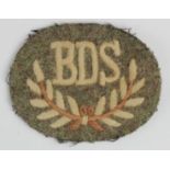 Cloth Badge: "BDS" in wreath embroidered WW2 arm badge for Bomb Disposal Service (Edwards &