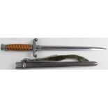 German WW2 Army Dagger with metal scabbard and part original 'D.R.G.M.' hanger. Blade maker