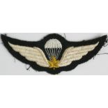 Cloth Badge: CANADIAN PARACHUTE & WINGS - 1st CANADIAN PARACHUTE BATTALION WW2 British made