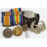 BWM & Victory medals with selection or original soldiers service documents, ID, bracelet ,hat