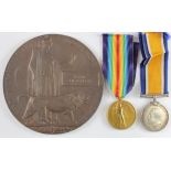 BWM & Victory medals with Death Plaque to 1587L/Cpl Bertie Dickenson London Reg Royal Fusiliers, K