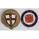 Badges (2) - Metropolitan Asylums Board & V.A.D. Service L.T.F.A. (Leading Technical Field
