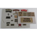 Home Guard selection of cloth badges, arm band, badges, etc (qty)