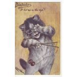 Louis Wain cats postcard: Diabolo - It hit me in the Eye, postally used 1907.