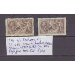 GB - 1934 2/6d Seahorses, SG450 Brown, plus Chocolate brown shades, both LMM, one with slight gum