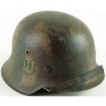 German WW2 steel M40 helmet, over painted in SS Camo possibly for the Normandy campaign, with
