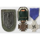 German Nazi Cholm 1942 shield with backing, 25 Years Faithful Service Cross, Honour Cross with