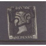 GB 1840 1d Penny Black (A-C) identified as likely Plate 10, 3 margins, no tears thins or creases,