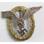 German Nazi Pilots Observers badge, maker marked 'P Maybaur Berlin'.