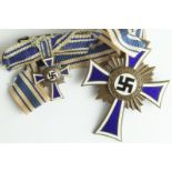 German Mothers Cross in Bnz full size and in unusual miniature form. GVF