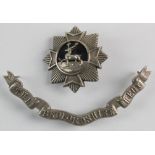 Bedfordshire Officers helmet plate centre device and scroll, silver. (2)