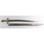 Bayonet: A French Model 1842 Sabre Bayonet in its steel scabbard. Frog bar absent from scabbard,