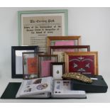 Militaria / ephemera - framed and in albums, noted Airborne cloth, German Russian Front Medal,