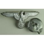 German SS Cap eagle and skull badges with matching intact fittings. GVF