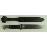 German Hitler Youth dagger with scabbard and leather strap. Blade maker marked 'RZM M7/5'. The