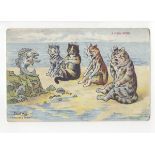 Louis Wain cats postcard: A Fishy Story, postally used but stamp removed.