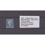 GB - 1841 Twopence Blue plate 3 (A-L), mounted mint, regummed, three margins, no thins or creases,
